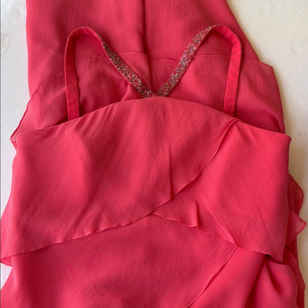 Y2K Vintage Daymor Couture Silk Halter Party Formal Beaded 12 Pink Tiered Melon - Picture 6 of 17